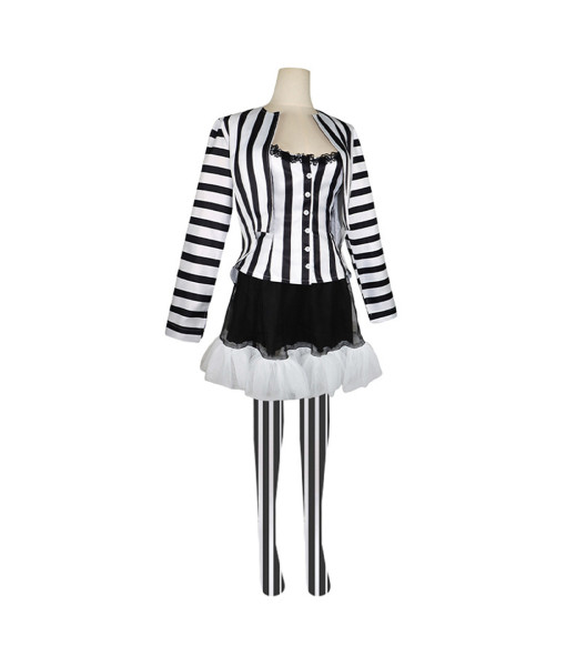 Women Gothic Black Strip Suit Skirt Outfit Halloween Costume