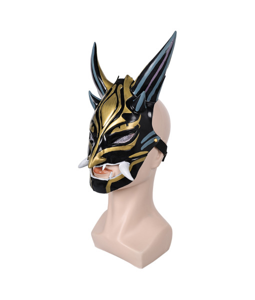 Golden Two Horns Oni Latex Mask Halloween Costume Accessories