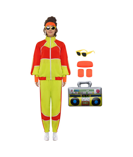 1980s Hip Hop Retro Sportswear Red Yellow Outfit Halloween Costume