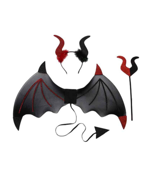 Devil Wings Horn Black Red Three Piece Set Halloween Cosplay Accessories