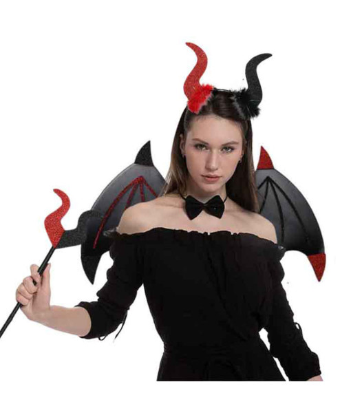 Devil Wings Horn Black Red Three Piece Set Halloween Cosplay Accessories