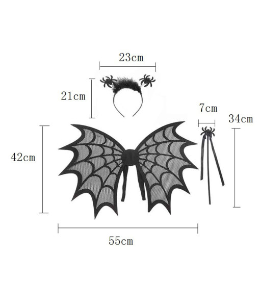 Kids Children Black Wings Set Halloween Spider Bat Skeleton Cosplay Accessories