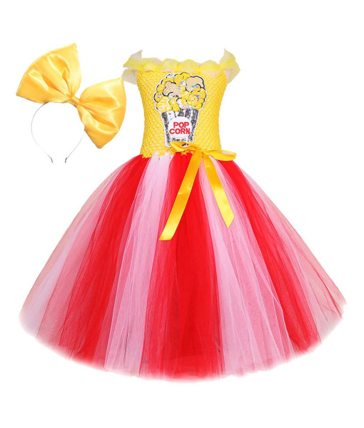 Kids Children Popcorn Tutu Skirt Headband Halloween Costume