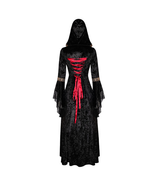 Women Medieval Hooded Cloak Robe Dress Red Black Halloween Costume