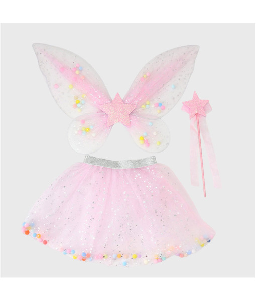 Women Mesh Skirt Wings Tutu Skirt Three Set Halloween Party Costume