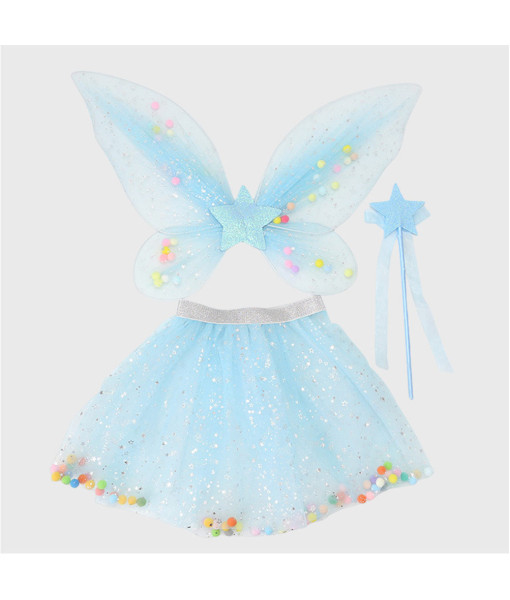 Women Mesh Skirt Wings Tutu Skirt Three Set Halloween Party Costume