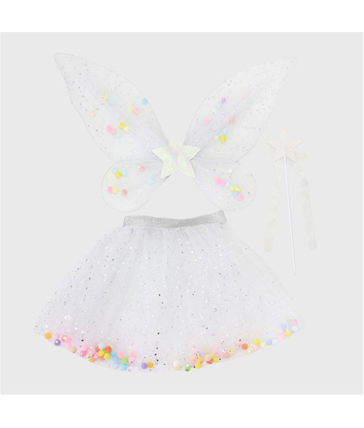 Women Mesh Skirt Wings Tutu Skirt Three Set Halloween Party Costume