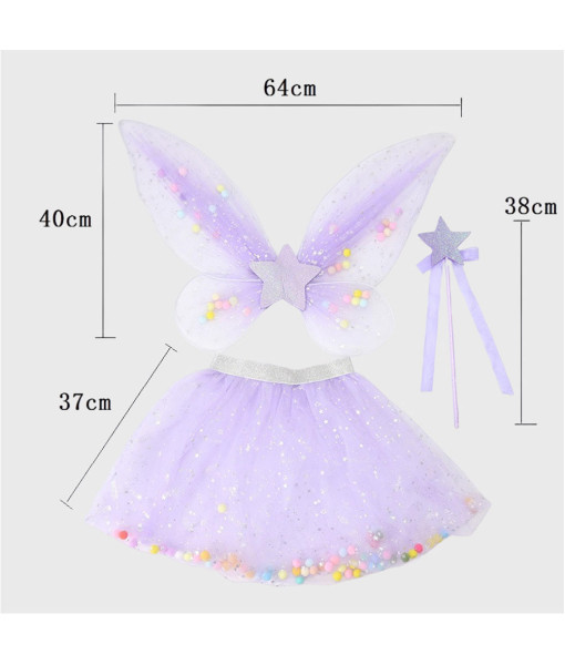 Women Mesh Skirt Wings Tutu Skirt Three Set Halloween Party Costume