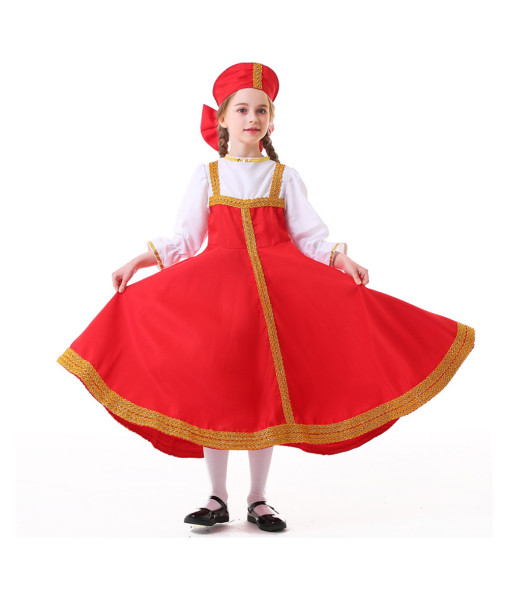Kids Children Red Russian National Dress Halloween Costume 