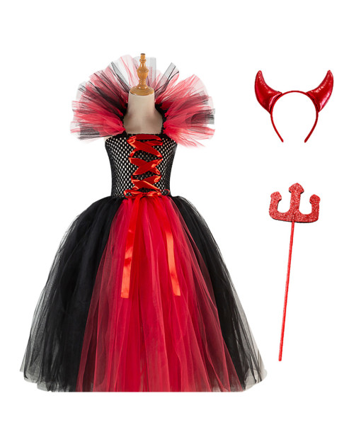 Kids Children Red Tutu Dress Witch Outfit Full Set Halloween Cosume