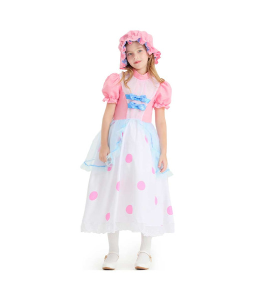 Kids Children Shepherdess Pink Polka Dot Halloween Costume