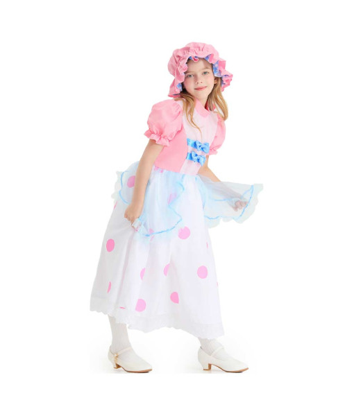 Kids Children Shepherdess Pink Polka Dot Halloween Costume