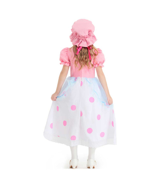 Kids Children Shepherdess Pink Polka Dot Halloween Costume