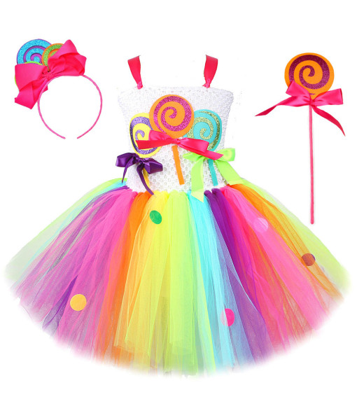 Kids Children Rainbow Candy Fairy Tutu Skirt Full Set Halloween Costume