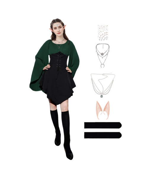 Women Green Medieval Renaissance Elf Outfit Halloween Costume