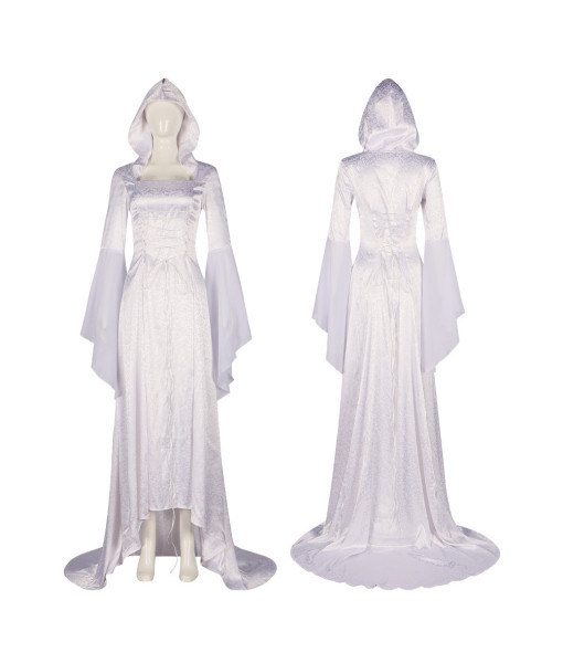 Women Medieval Palace Hooded White Dress Halloween Costume