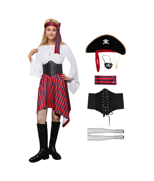 Women Wihte Pirate Outfit Full Set Halloween Costume