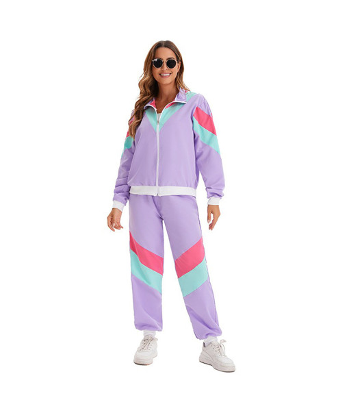 Adult 80s Disco Hip-Hop Vintage Athleisure Tracksuit Outift Halloween Costume