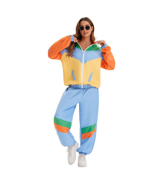 Adult 80s Disco Hip-Hop Vintage Athleisure Tracksuit Outift Halloween Costume