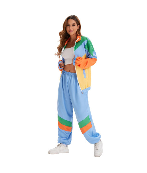 Adult 80s Disco Hip-Hop Vintage Athleisure Tracksuit Outift Halloween Costume