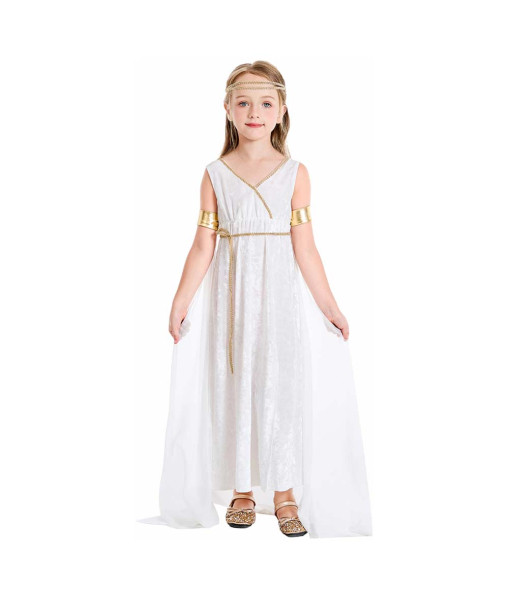 Kids Children White Greek Goddess Roman Court Robe Halloween Costume