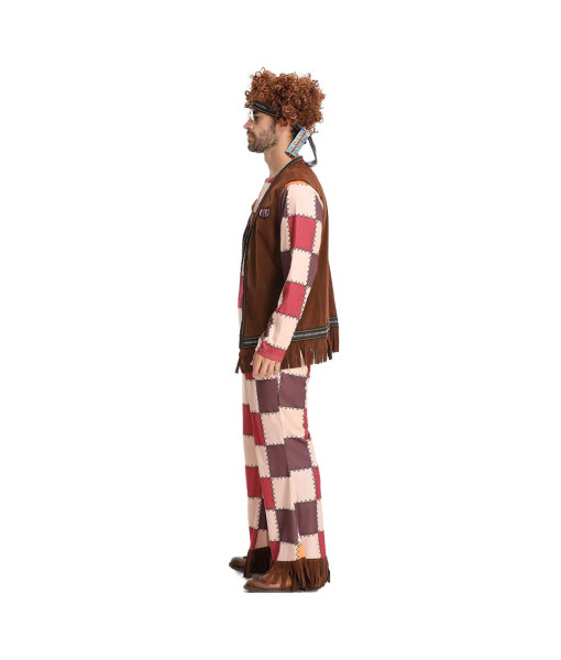 Men Hippie Red 60s Square Pattern Outfit Halloween Costume