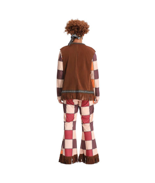 Men Hippie Red 60s Square Pattern Outfit Halloween Costume