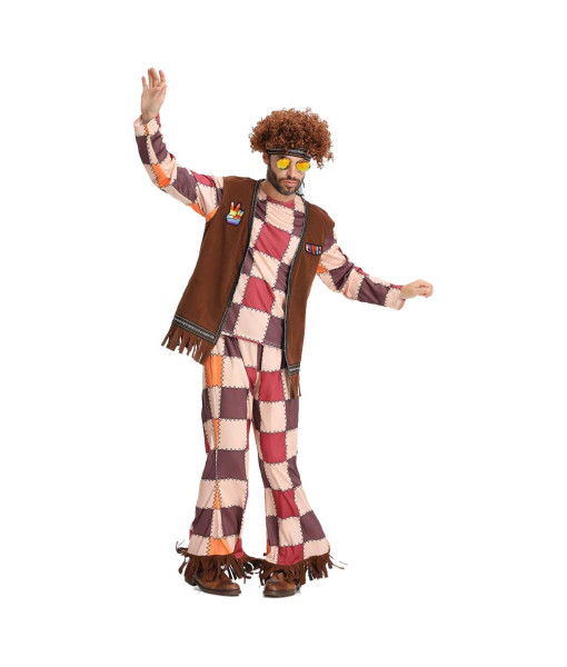 Men Hippie Red 60s Square Pattern Outfit Halloween Costume