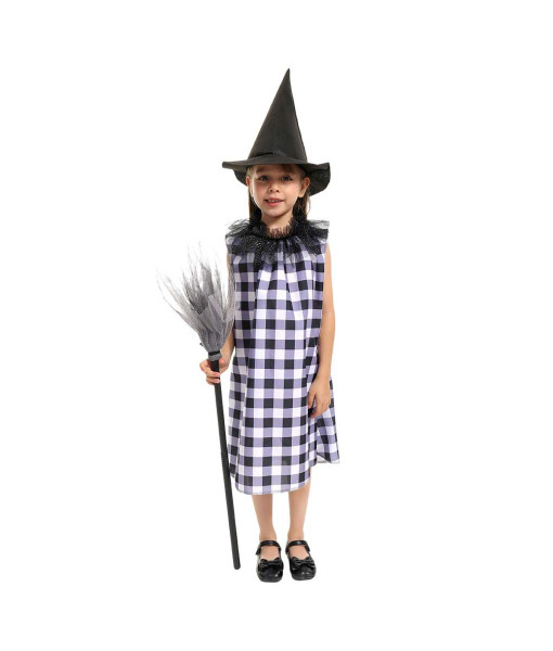 Kids Children Flannel Dress Witch Outfit Halloween Cosplay Costume