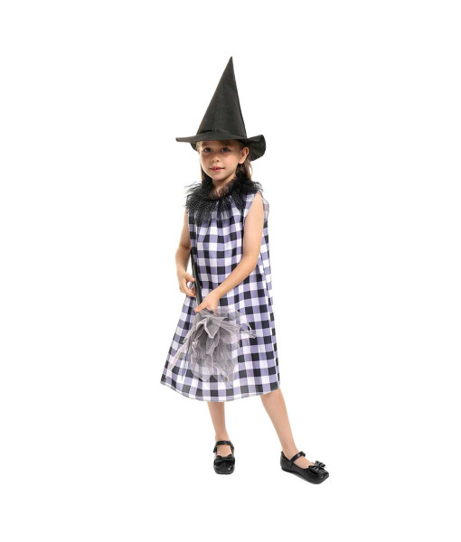 Kids Children Flannel Dress Witch Outfit Halloween Cosplay Costume