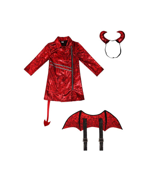 Kids Children Girl Red Jacket Little Devil Punk Style Halloween Costume