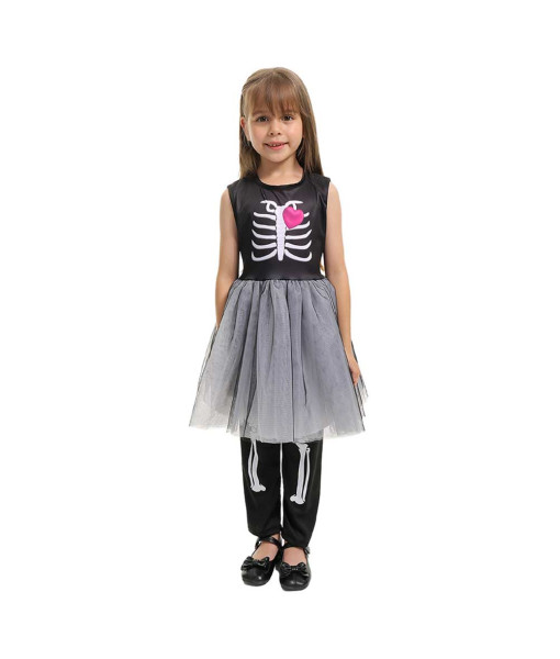 Kids Children Girl Skeleton Halloween Cosplay Costume