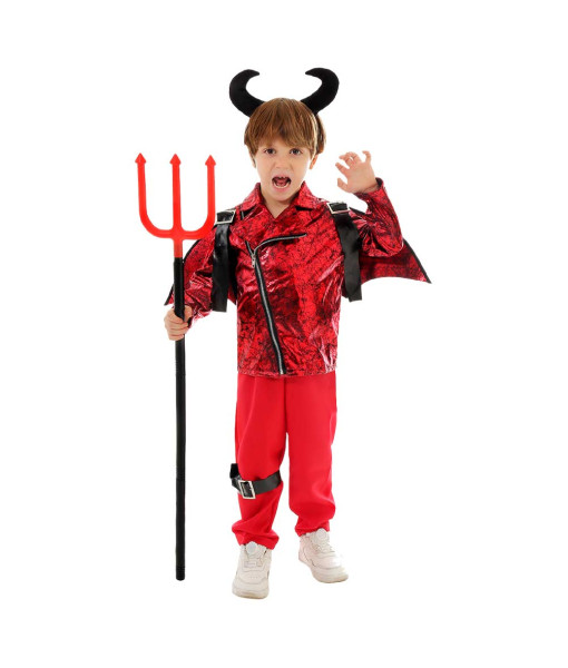 Kids Children Boy Red Jacket Little Devil Punk Style Halloween Costume