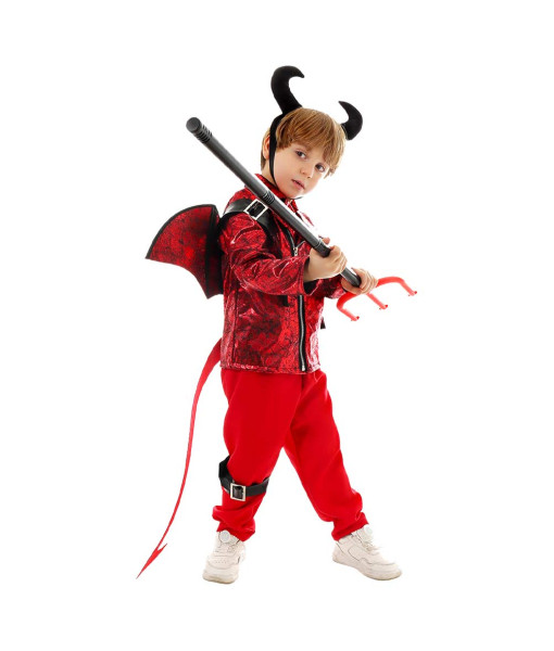 Kids Children Boy Red Jacket Little Devil Punk Style Halloween Costume