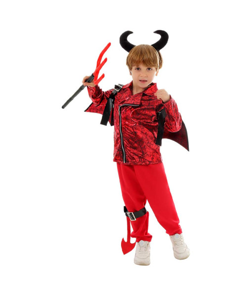 Kids Children Boy Red Jacket Little Devil Punk Style Halloween Costume