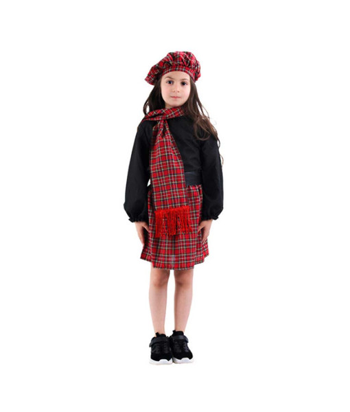 Kids Children Red Scottish Folk Kilt Suit Halloween Costume