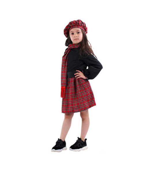 Kids Children Red Scottish Folk Kilt Suit Halloween Costume