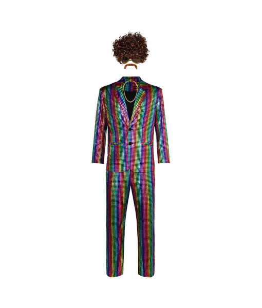 Men 70s Disco Neon Suit 5 Pcs Set Halloween Costume
