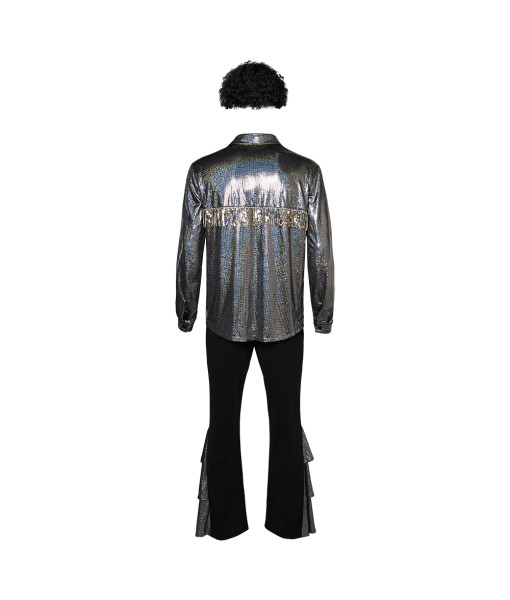 1980s Hippie Black Disco Shiny  8 Pcs Outfit Men Halloween Costume