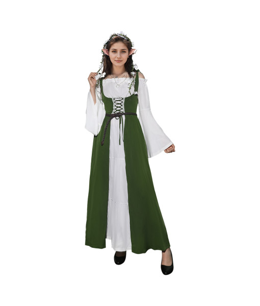 Women Medieval Renaissance Green Dress 6 Pcs Set Halloween Costume