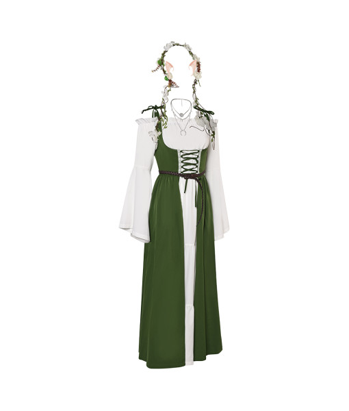 Women Medieval Renaissance Green Dress 6 Pcs Set Halloween Costume