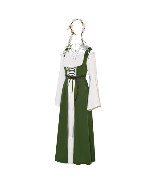 Women Medieval Renaissance Green Dress 6 Pcs Set Halloween Costume