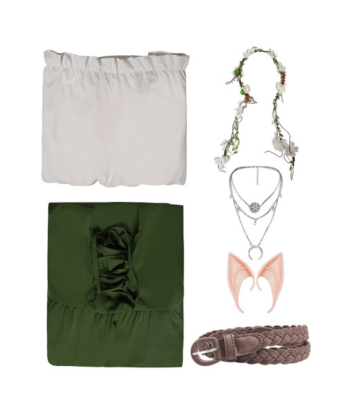 Women Medieval Renaissance Green Dress 6 Pcs Set Halloween Costume