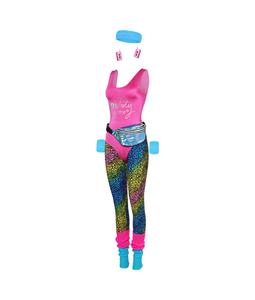 1980s Gym Fitness Jumpsuit 7 Pcs Halloween Costume