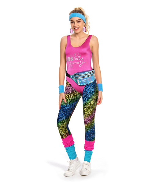 1980s Gym Fitness Jumpsuit 7 Pcs Halloween Costume