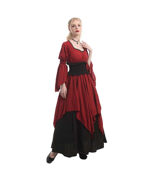 Women Red Medieval Renaissance Victorian Pirate Witch Dress Halloween Costume