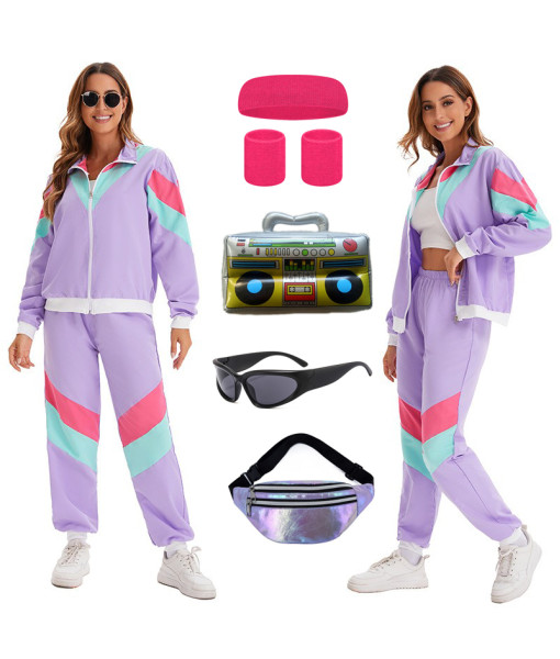 Adult 80s Disco Hip-Hop Vintage Athleisure Tracksuit Outift Halloween Costume