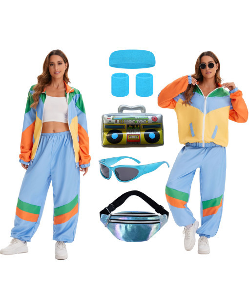 Adult 80s Disco Hip-Hop Vintage Athleisure Tracksuit Outift Halloween Costume