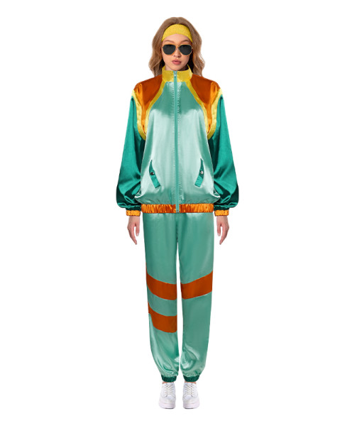 Adult 80s Hip Hop Retro Disco Green Tracksuit Halloween Party Cosplay Costume