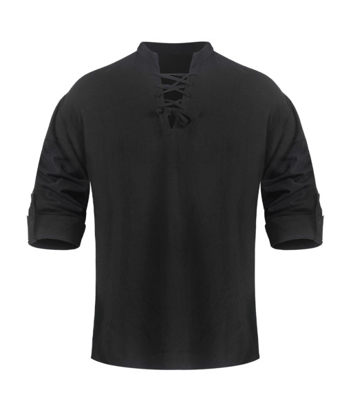 Adult Black Medieval Cotton and Linen Long Sleeve Shirt